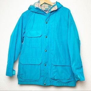 Woolrich Womens Teal Blue Parka Wool Flannel Coat